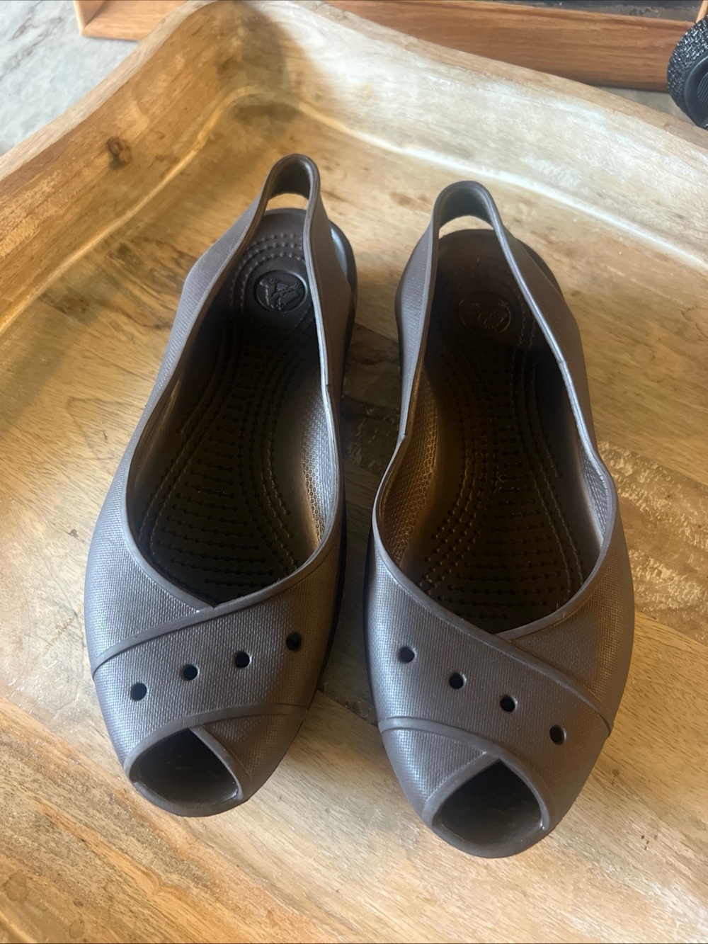 CROCS Women’s Brown Peep-Toe Slingback Flats